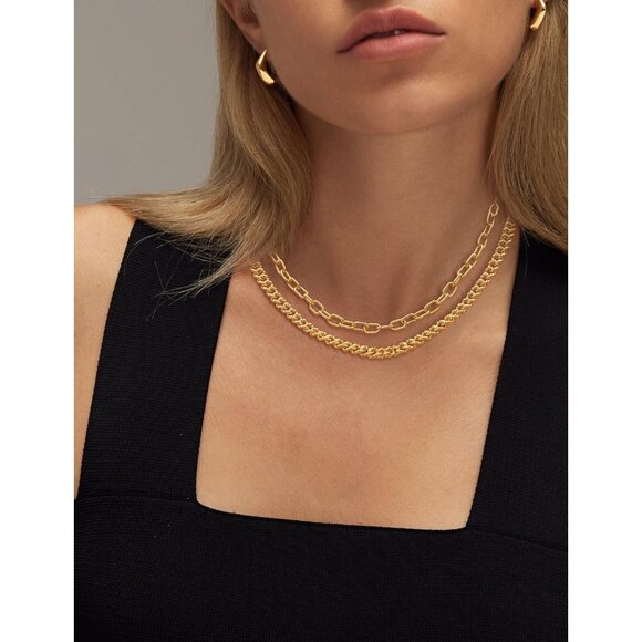 14K Gold Chain Plated Paperclip & Cuban Link Layered Choker Necklace - Trendy - Picture 3 of 9